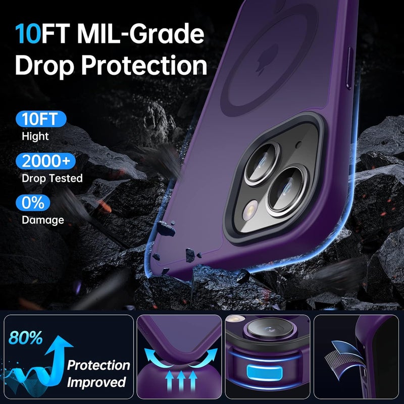 Faiono Magnetic for iPhone 13 Case & iPhone 14 Case for MagSafe [10FT Military Grade Protective] Slim Translucent Matte Back Silicone Edge for iPhone 13 / iPhone 14 Phone Case (6.1"), Deep Purple - Image 4